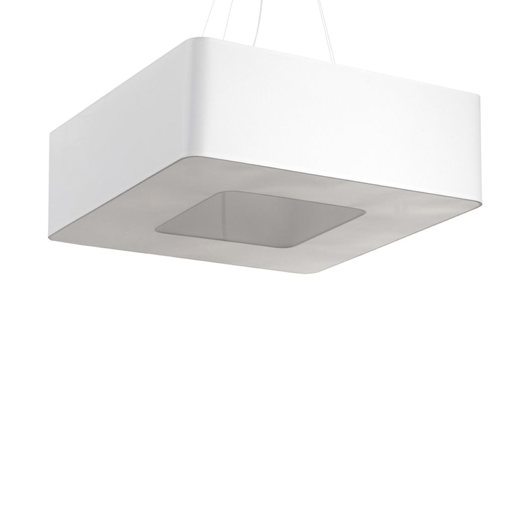 Lustre Urano 60 en tissu blanc, grand abat-jour carré suspendu, vue de face