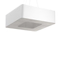 Lustre Urano 60 en tissu blanc, grand abat-jour carré suspendu, vue de face