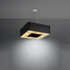 Lustre Urano 60 en tissu noir allumé, lumière diffusée vers le bas