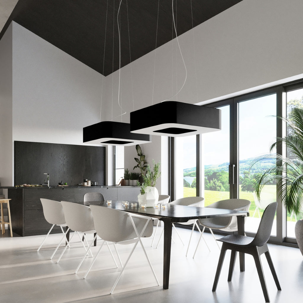 Lustre Urano 60 en tissu noir dans un intérieur contemporain