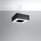 Lustre Urano 60 en tissu noir, vue du diffuseur carré en verre dépoli