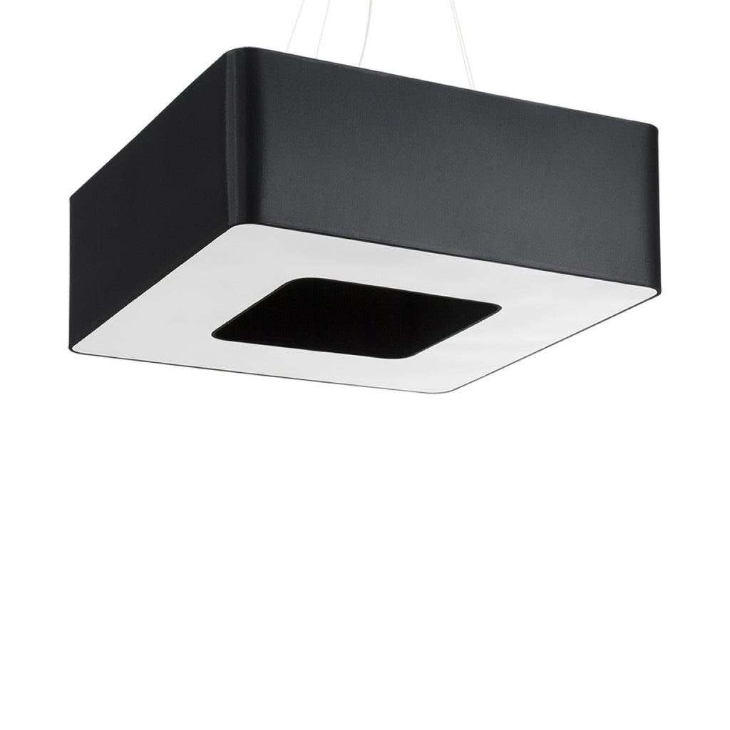 Lustre Urano 60 en tissu noir, grand abat-jour carré suspendu, vue de face