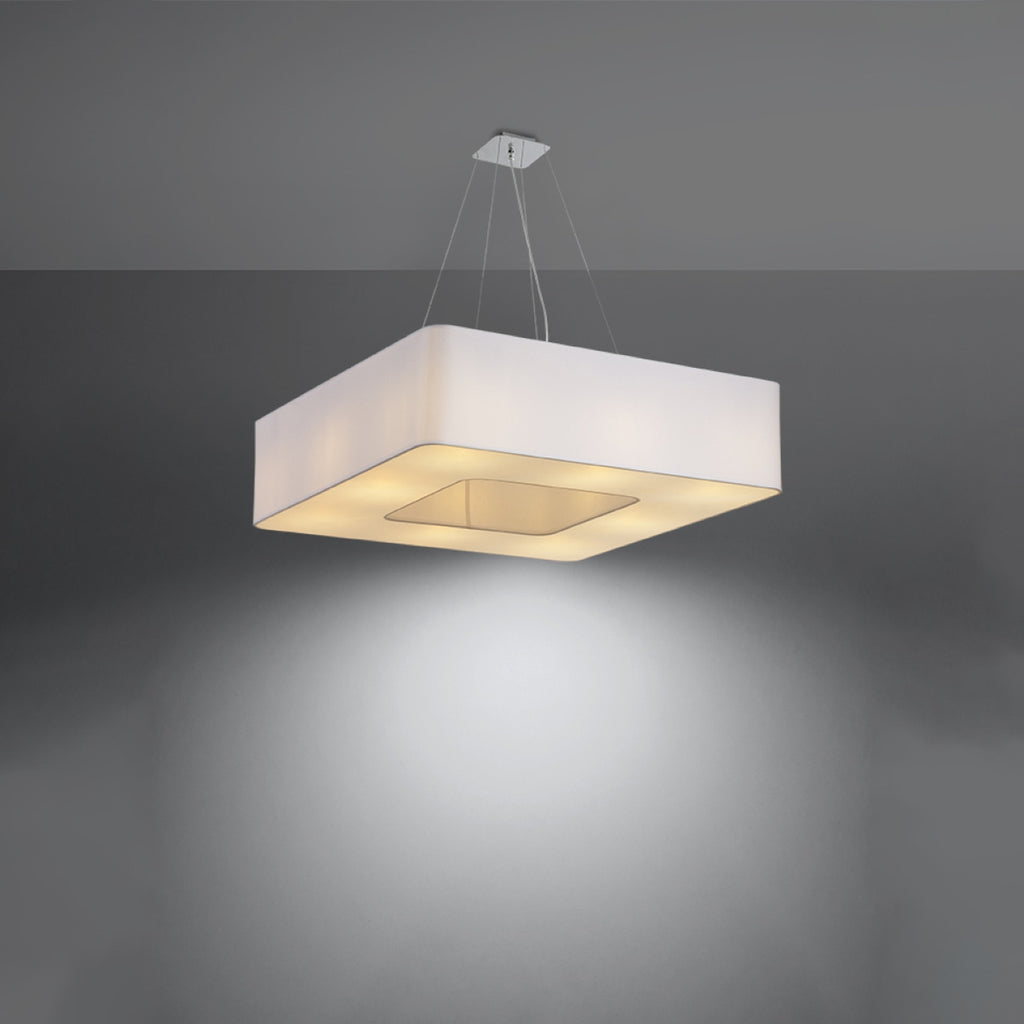 Lustre Urano 80 en tissu blanc allumé, lumière diffusée vers le bas