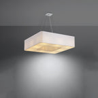 Lustre Urano 80 en tissu blanc allumé, lumière diffusée vers le bas