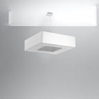 Lustre Urano 80 en tissu blanc, vue du diffuseur carré en verre dépoli