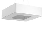 Lustre Urano 80 en tissu blanc, très grand abat-jour carré suspendu, vue de face