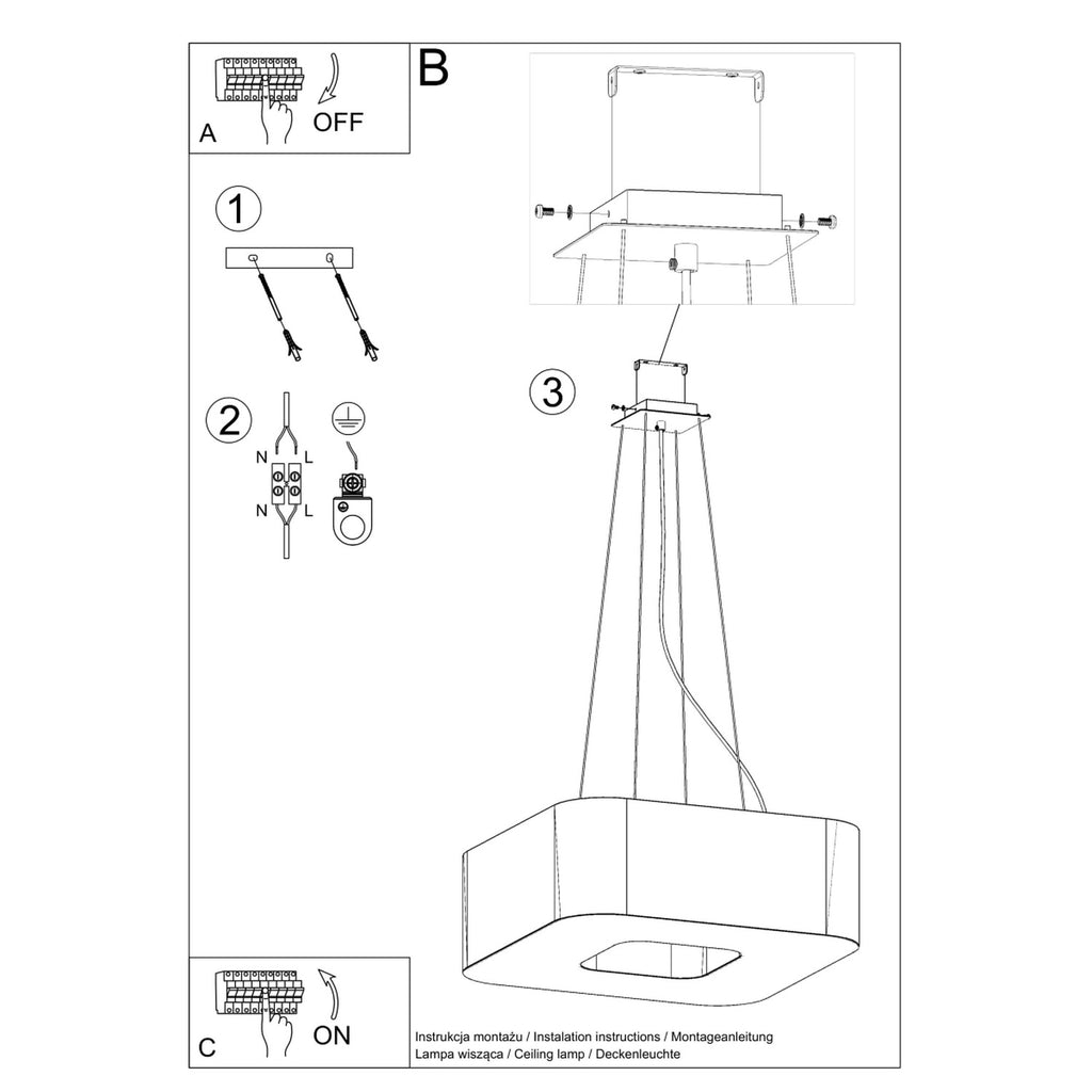 Schéma de suspension du lustre Urano 80 par câbles