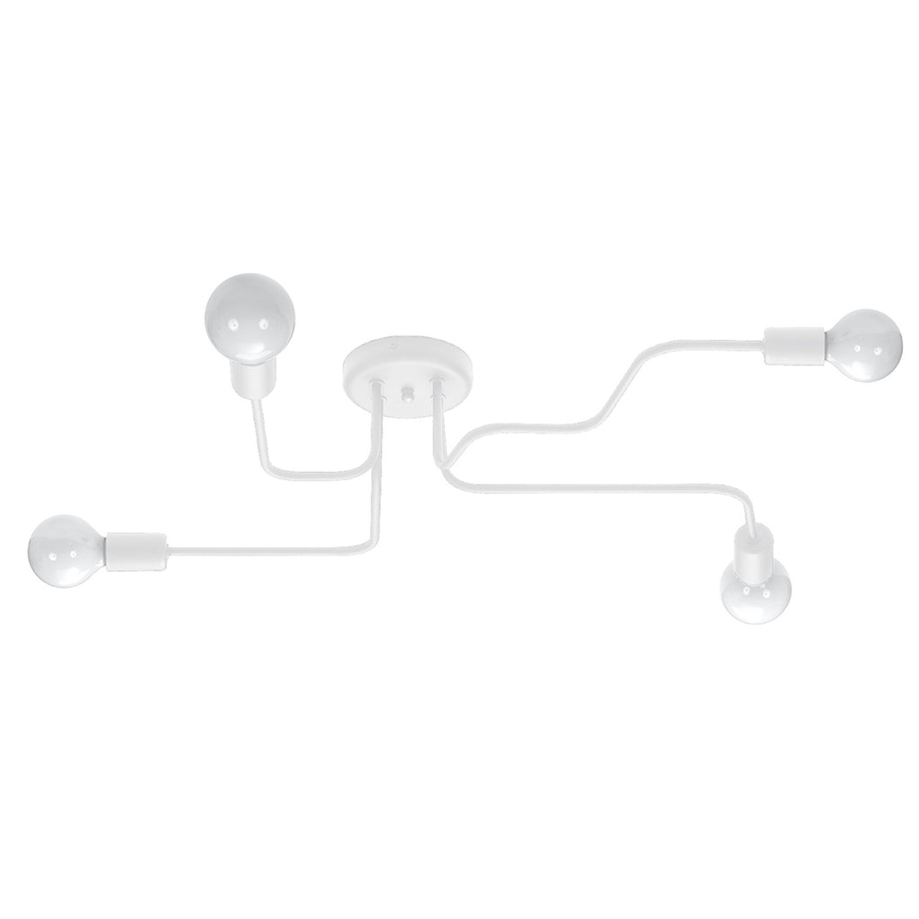 Lustre Vector 4 métal blanc E27, bras d'acier et ampoules apparentes