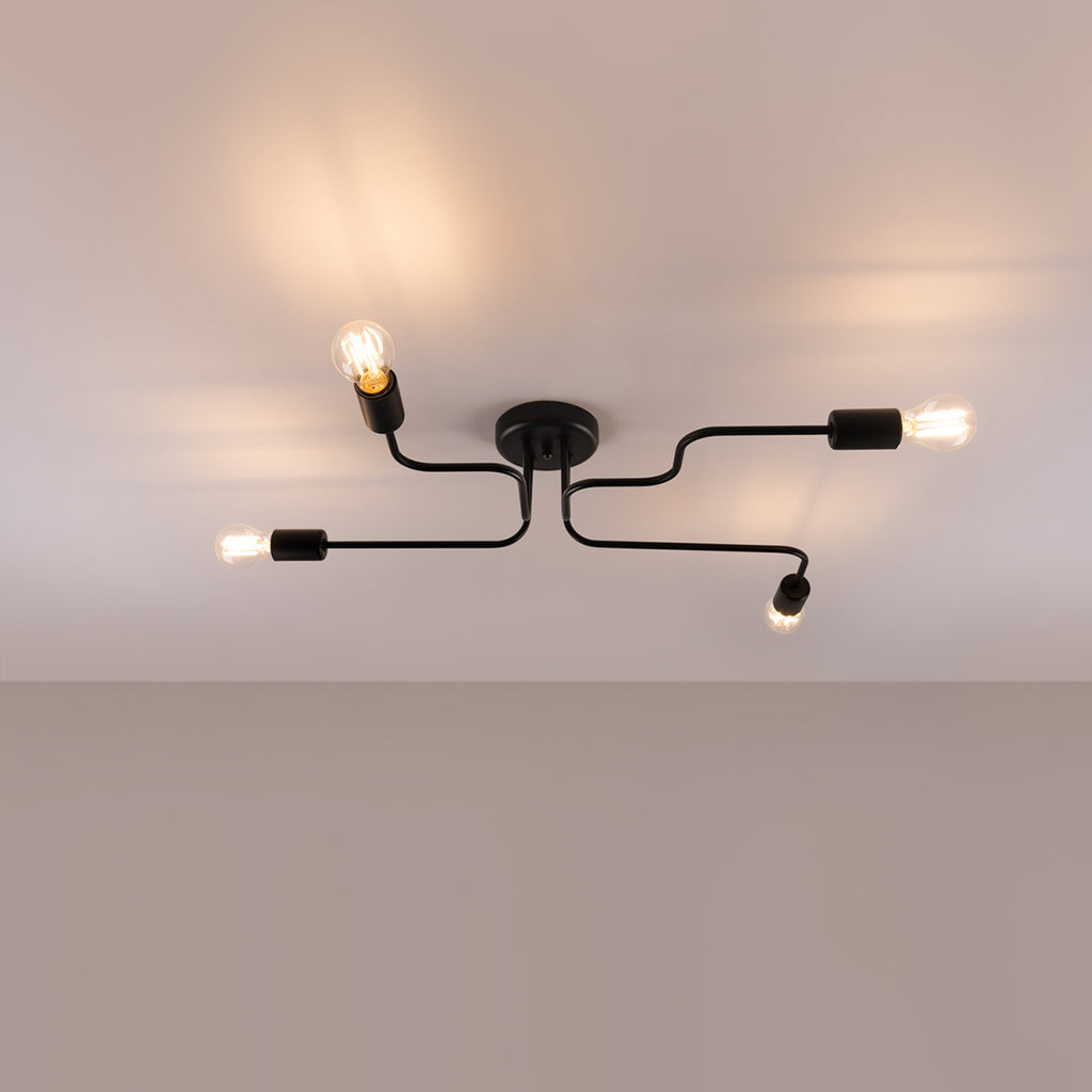 Lustre Vector 4 métal noir E27 allumé