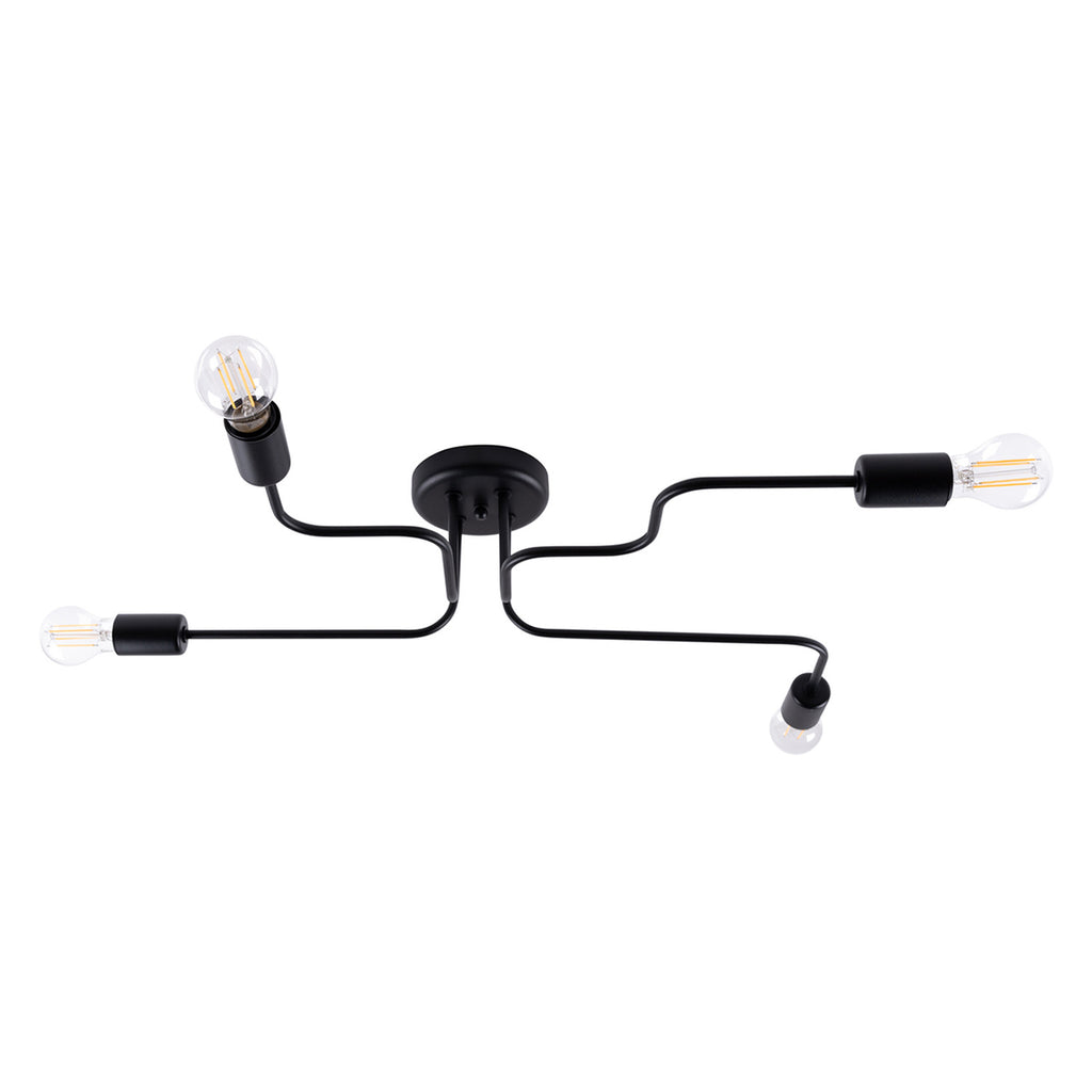 Lustre Vector 4 métal noir E27, bras d'acier et ampoules apparentes