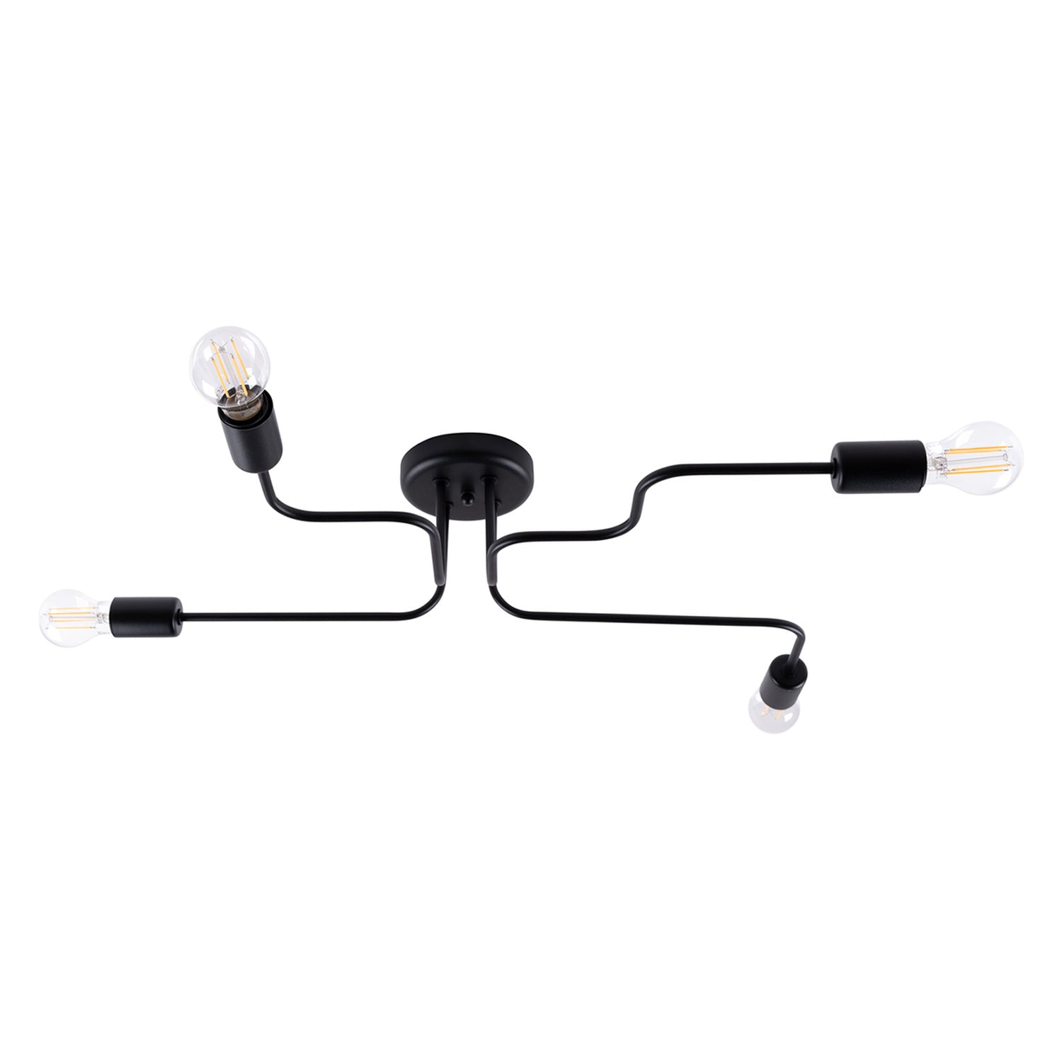 Lustre Vector 4 métal noir E27, bras d'acier et ampoules apparentes