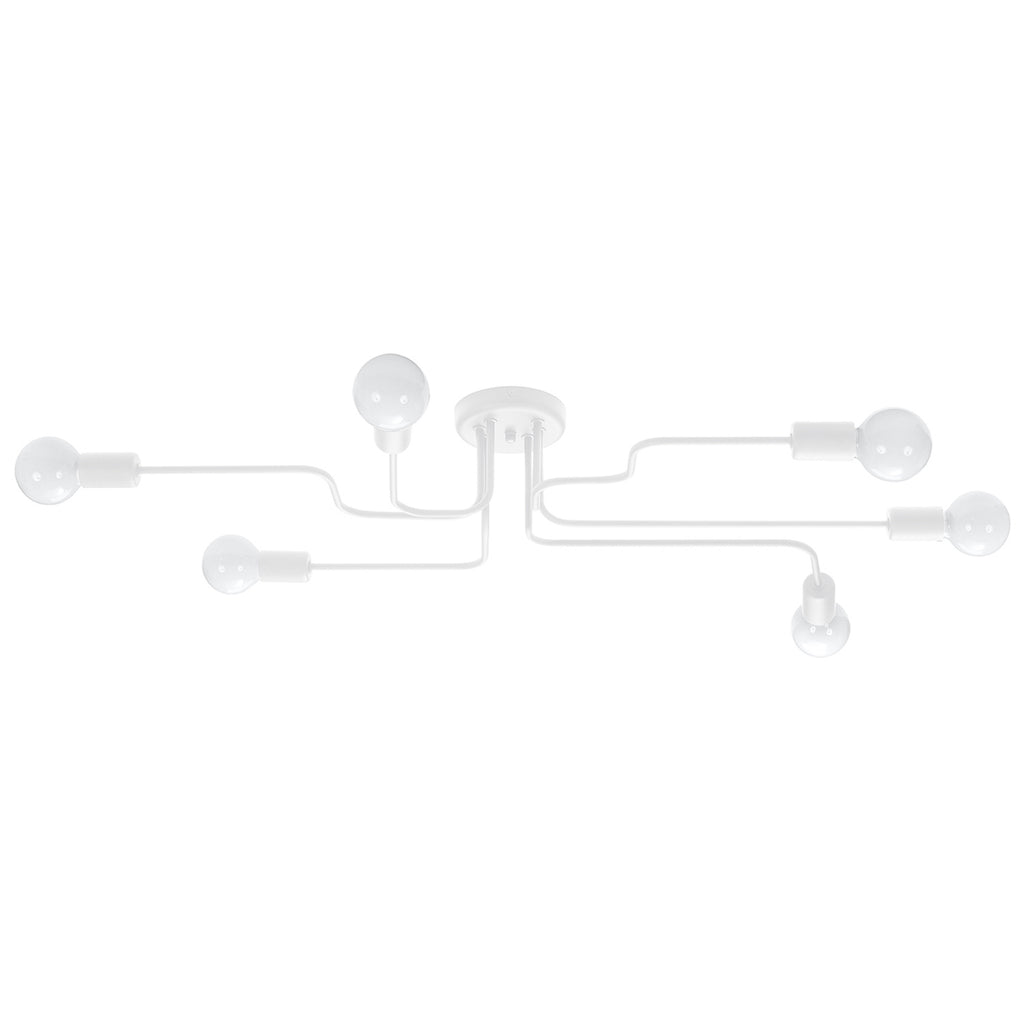 Lustre Vector 6 métal blanc E27, bras d'acier et ampoules apparentes