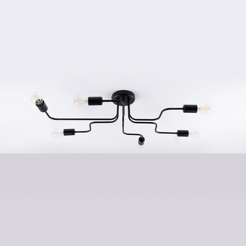 Lustre Vector 6 métal noir E27 de profil