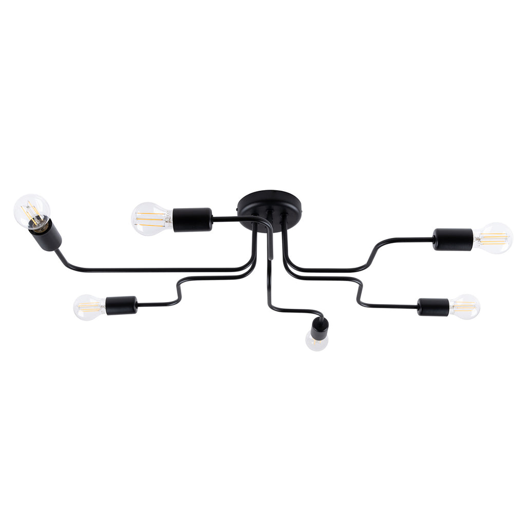 Lustre Vector 6 métal noir E27, bras d'acier et ampoules apparentes