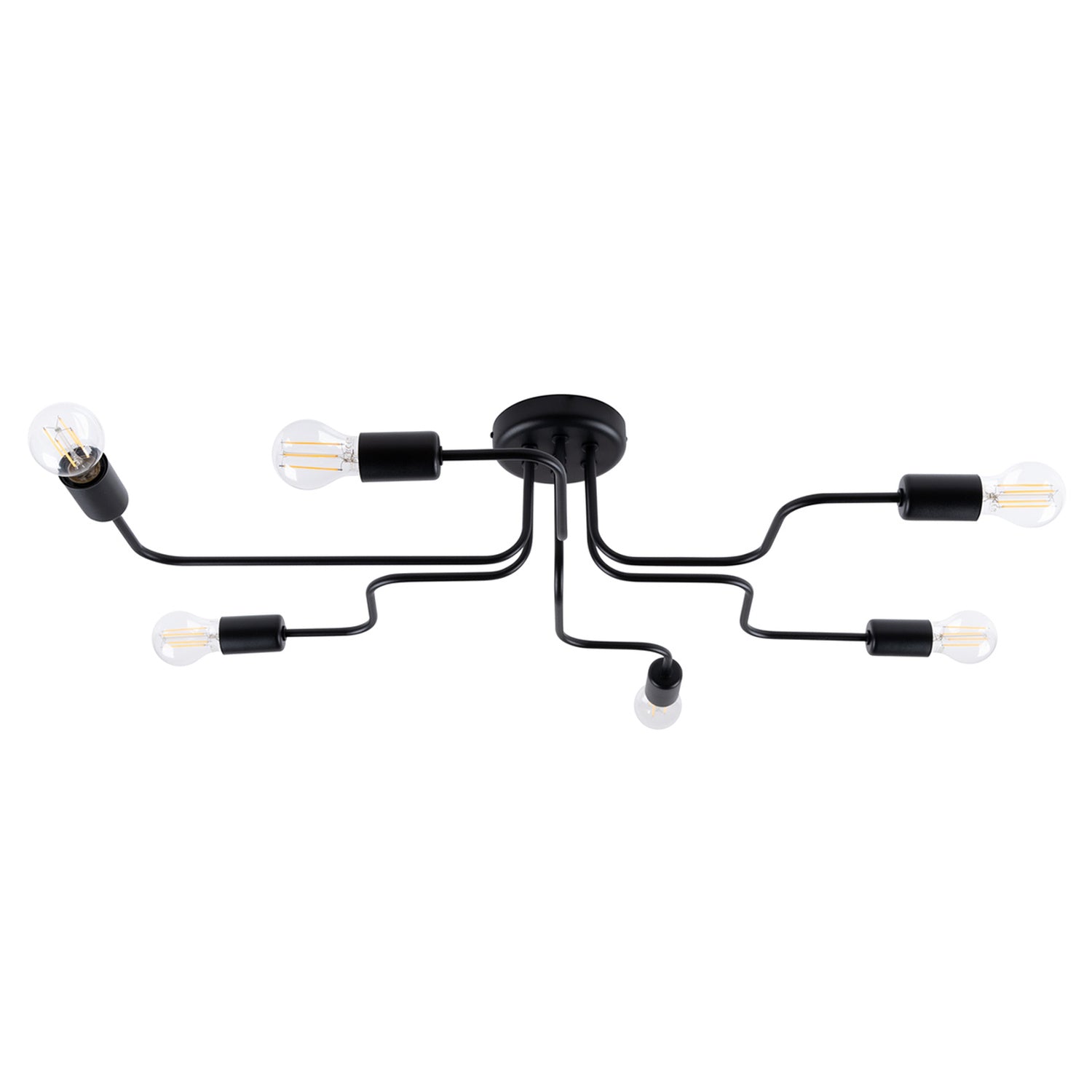 Lustre Vector 6 métal noir E27, bras d'acier et ampoules apparentes