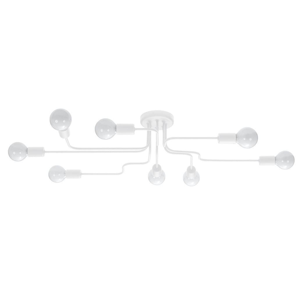 Lustre Vector 8 métal blanc E27, bras d'acier et ampoules apparentes