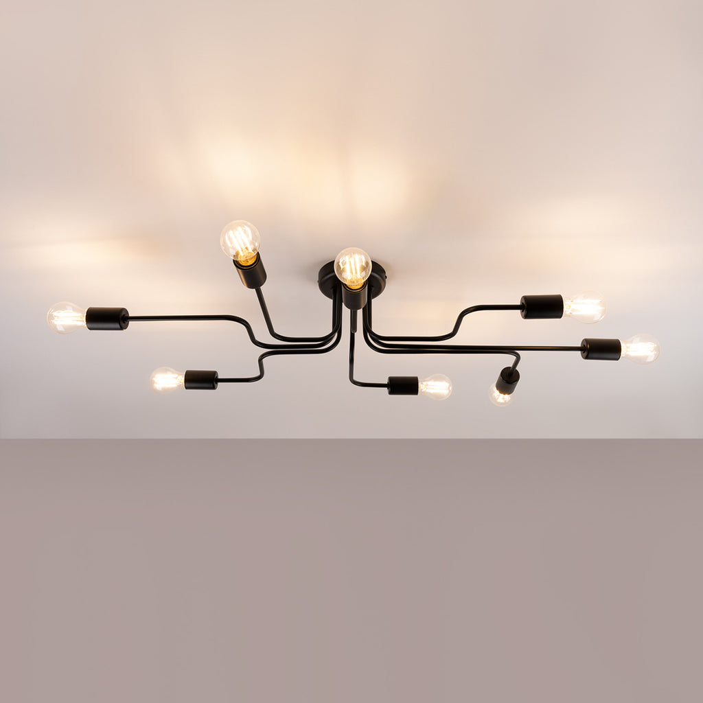 Lustre Vector 8 métal noir E27 allumé