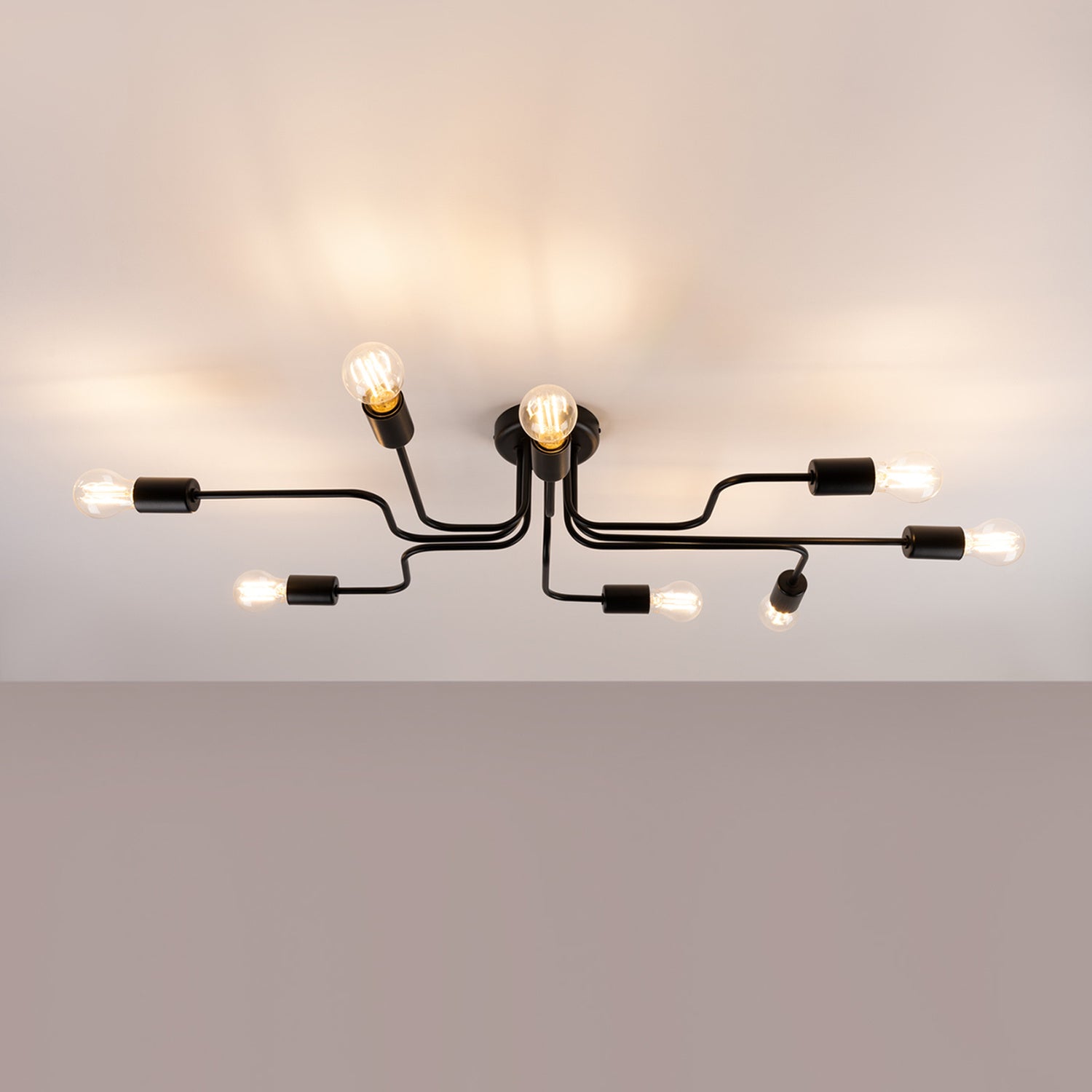 Lustre Vector 8 métal noir E27 allumé