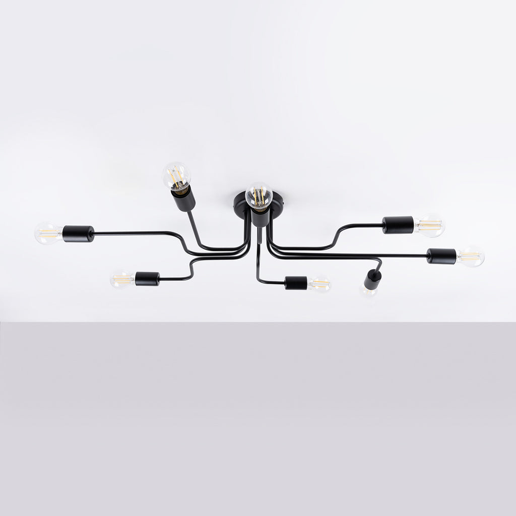 Lustre Vector 8 métal noir E27 de profil