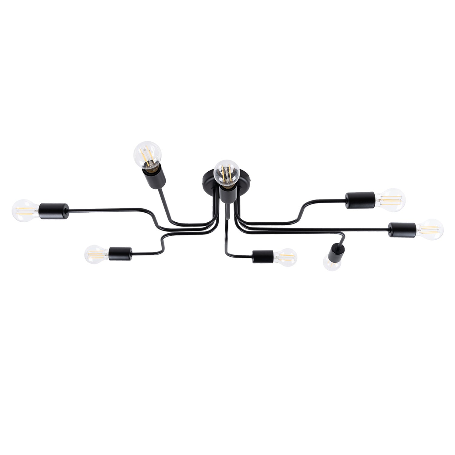 Lustre Vector 8 métal noir E27, bras d'acier et ampoules apparentes