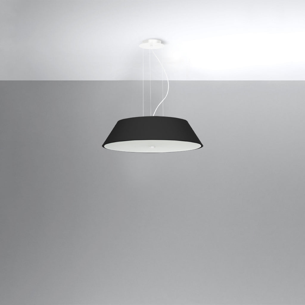 Lustre Vega 60 en tissu noir, vue montrant le diffuseur en verre dépoli