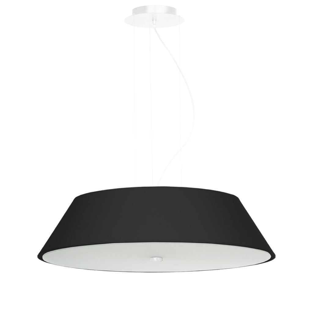 Lustre Vega 60 en tissu noir, abat-jour conique suspendu, vue de face