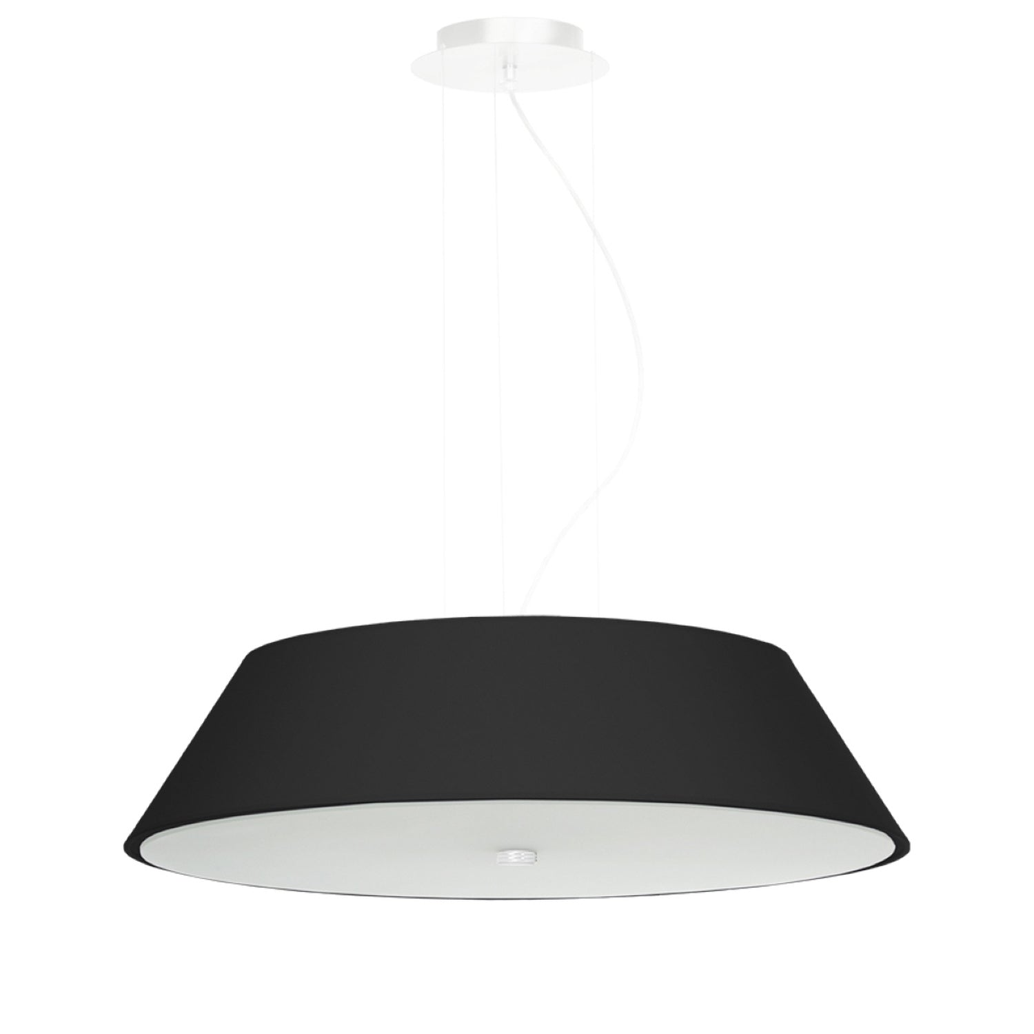 Lustre Vega 60 en tissu noir, abat-jour conique suspendu, vue de face