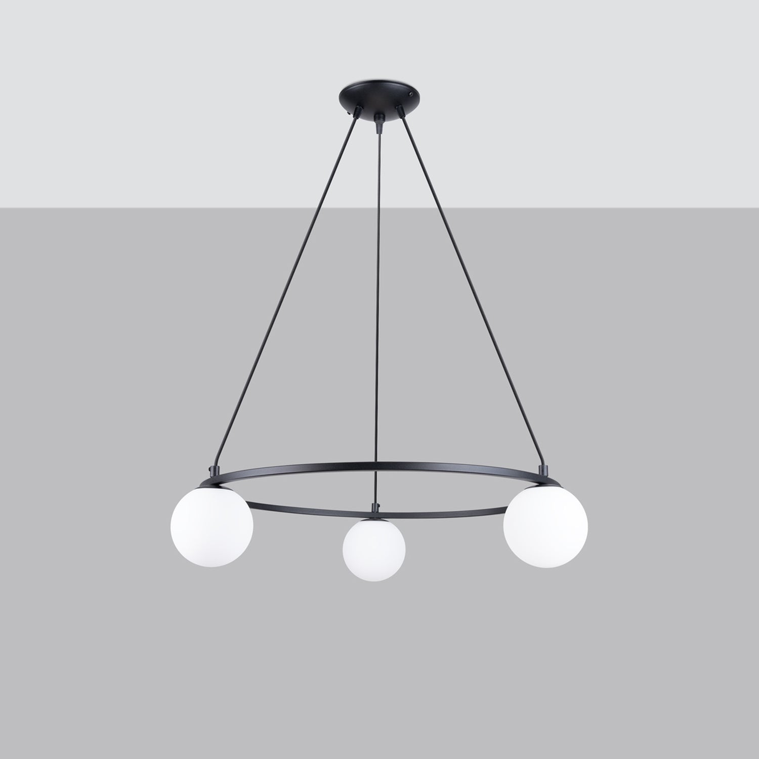 Lustre Yoli 3 anneau boules opale acier noir G9 de profil
