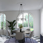 Lustre Yoli 5 anneau boules opale acier noir G9, ambiance contemporaine