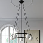Lustre Yoli 5 anneau boules opale acier noir G9 en ambiance