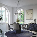 Lustre Yoli 5 anneau boules opale acier noir G9 en situation dans un intérieur