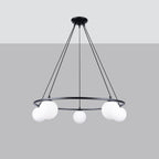 Lustre Yoli 5 anneau boules opale acier noir G9 de profil