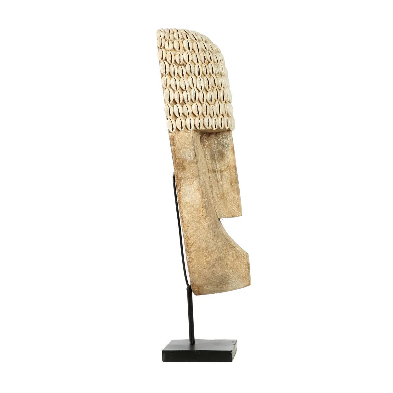 Masque Cowrie en bois et cauris sur socle 50 cm, vue 6