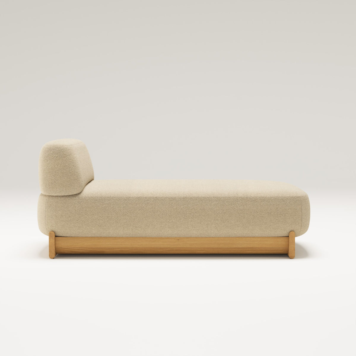 Méridienne Dome en chêne et tissu beige vue de profil