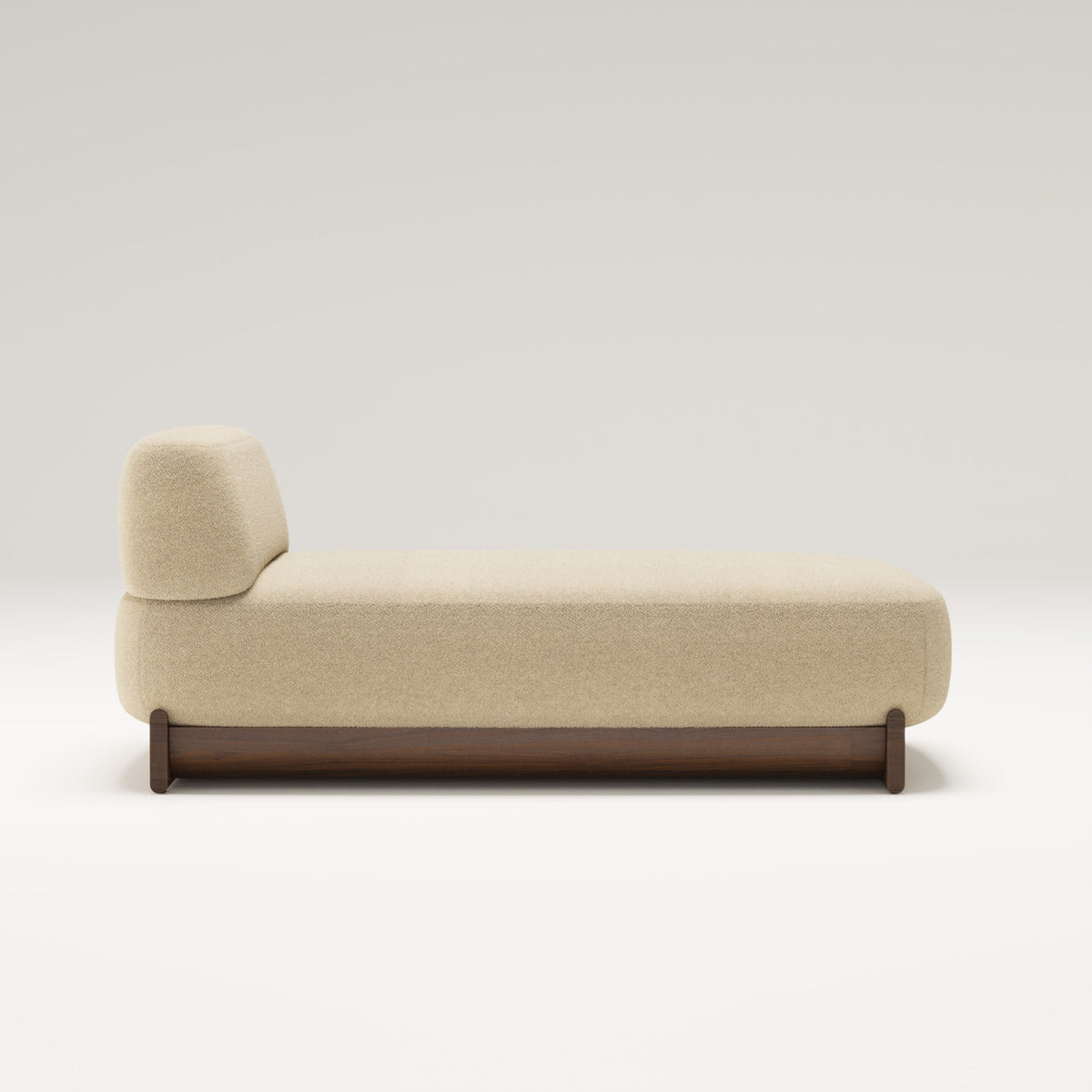 Méridienne Dome en noyer et tissu beige vue de profil