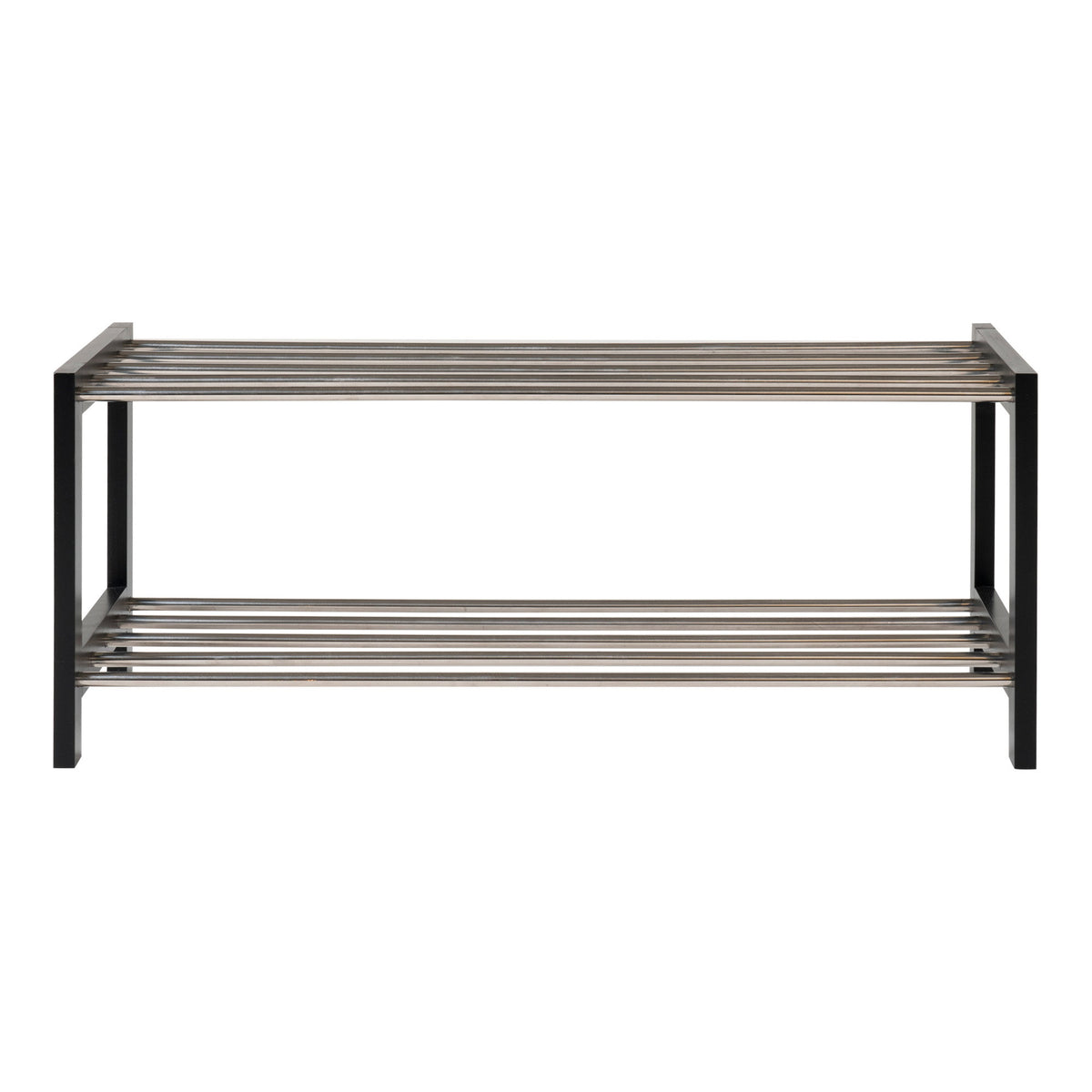Meuble à chaussures Padova vu de face deux niveaux de barreaux en acier chromé