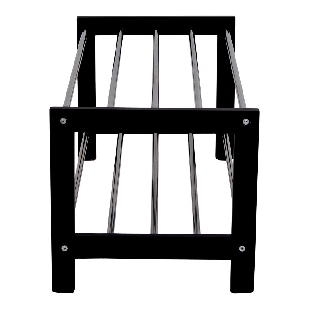 Vue plongeante meuble chaussures Padova barreaux acier chromé structure noire