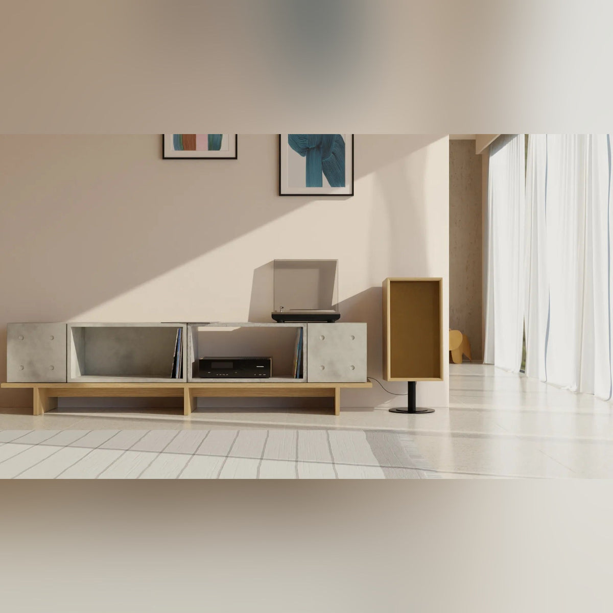 Meuble d'appoint en béton Dice en situation 3