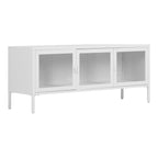 Meuble TV Brisbane blanc 3 portes vitrées vue trois quarts profil