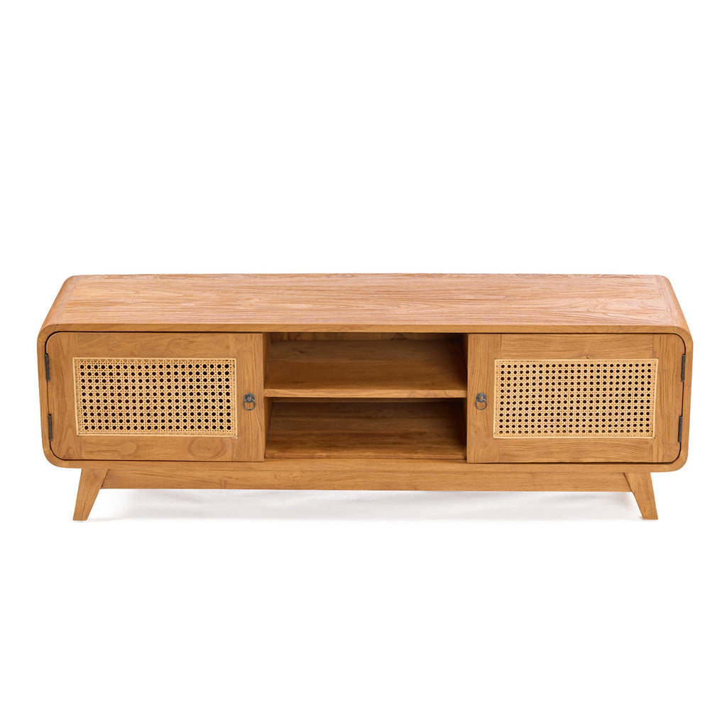 Meuble TV Dune en teck et rotin, vue 3