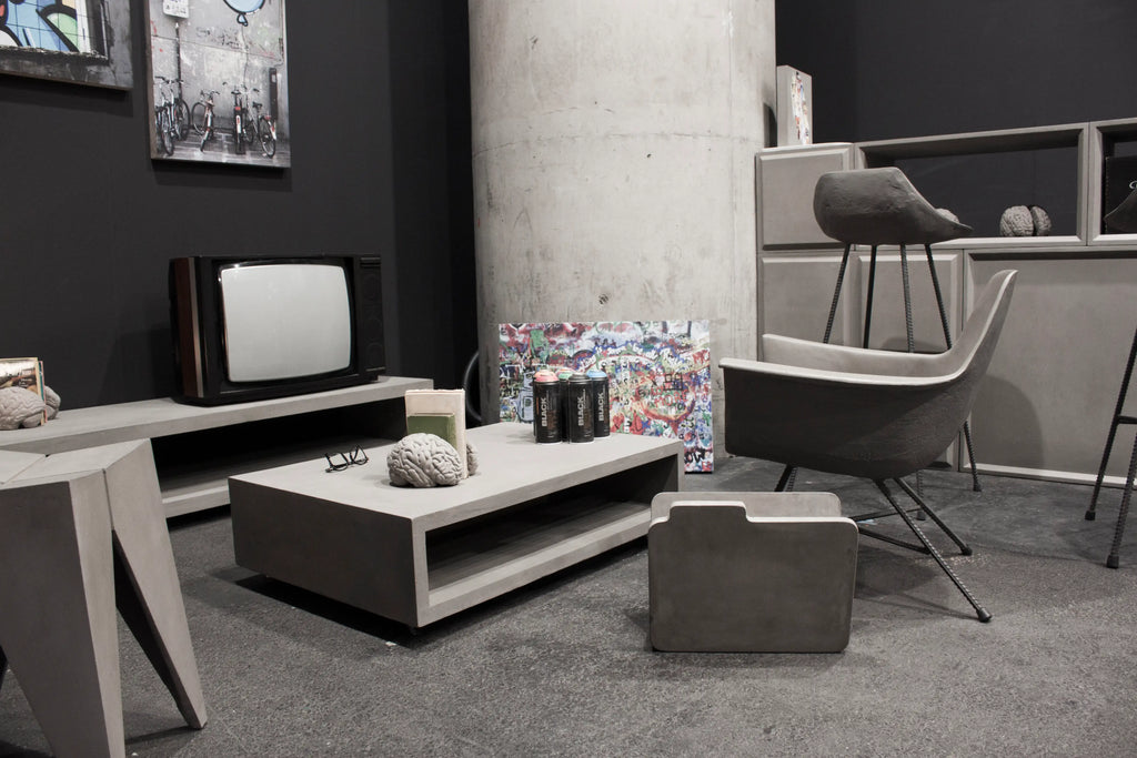 Meuble TV en béton Monobloc gris naturel en situation