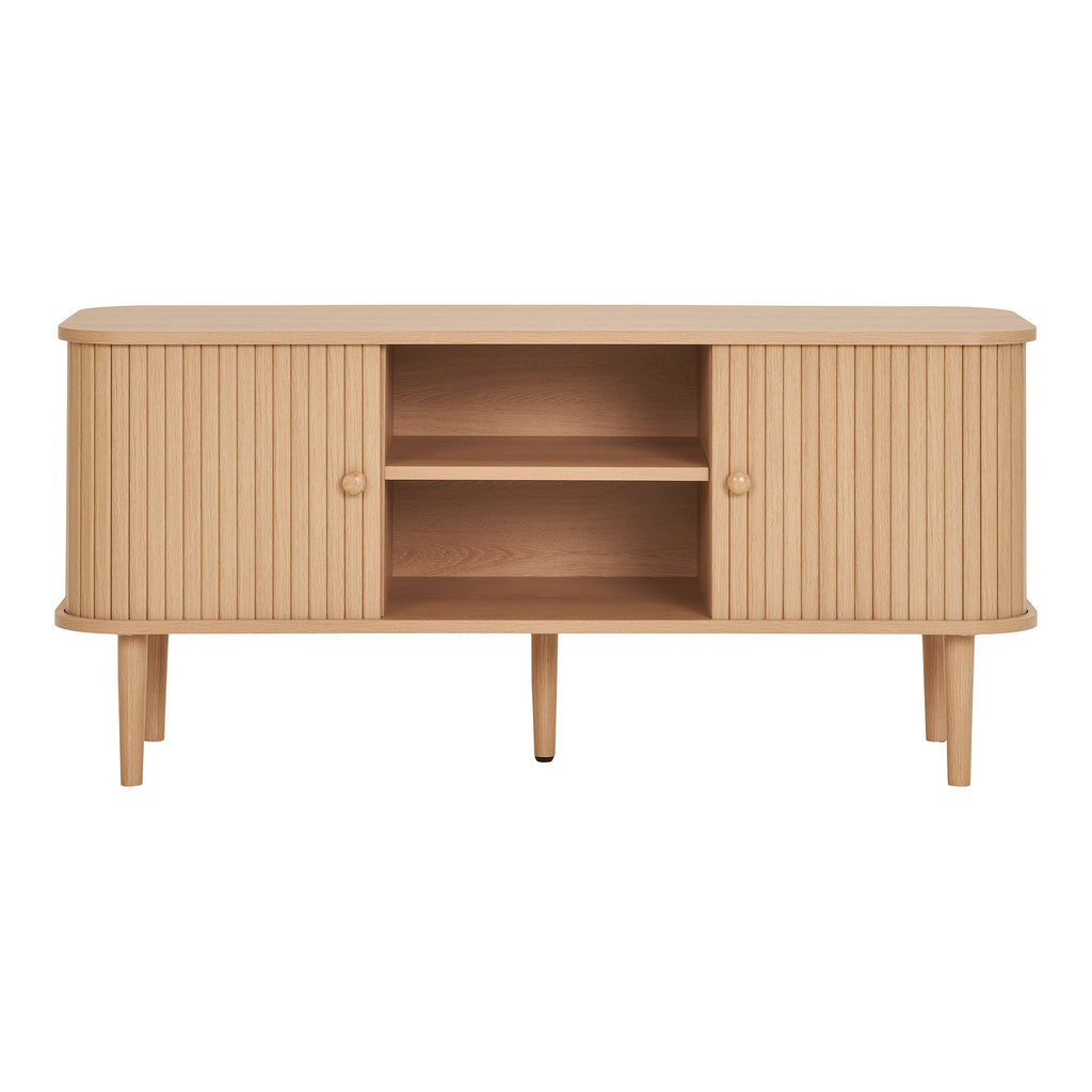 Meuble TV Nikko cannelé chêne naturel 2 portes 113 cm vue de face fermé