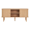 Meuble TV Nikko cannelé chêne naturel 2 portes 113 cm vue de face fermé