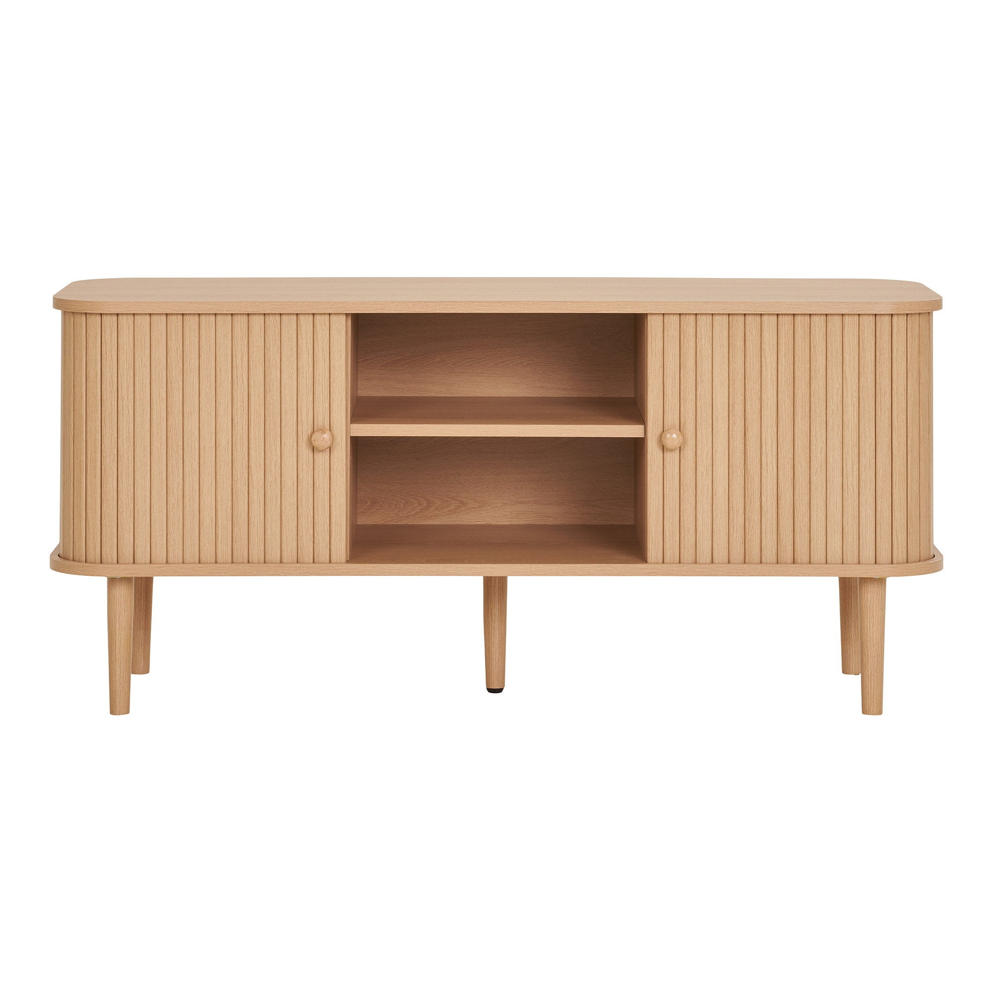 Meuble TV Nikko cannelé chêne naturel 2 portes 113 cm vue de face fermé