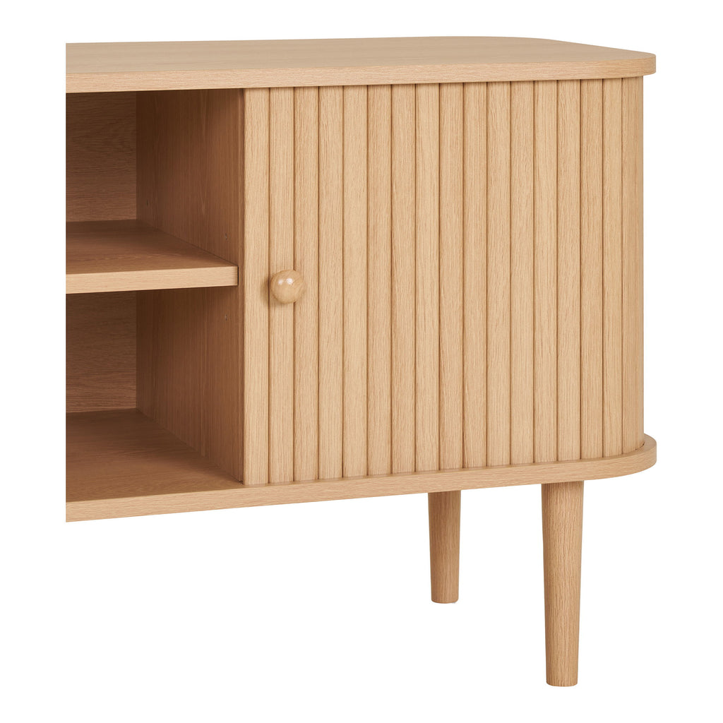 Meuble TV Nikko détail porte cannelée poignée sphérique chêne naturel