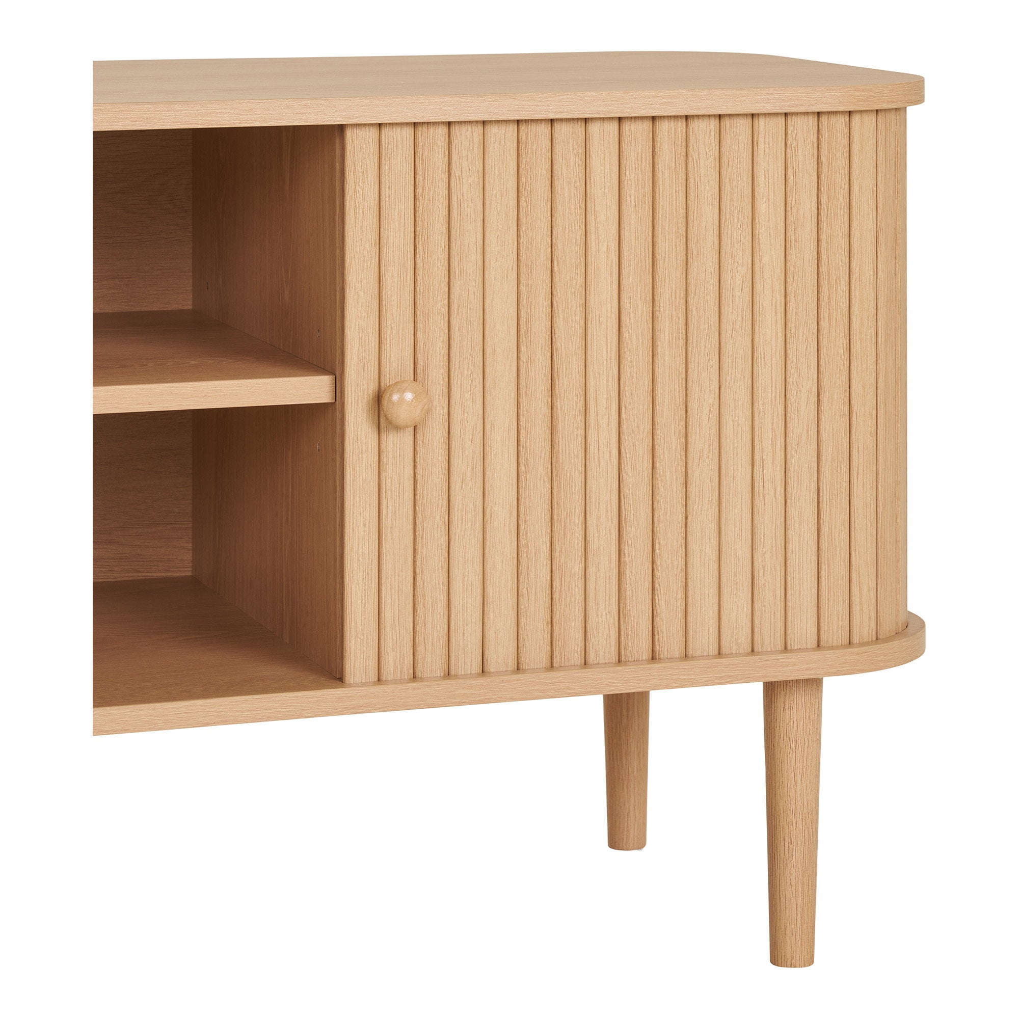 Meuble TV Nikko détail porte cannelée poignée sphérique chêne naturel