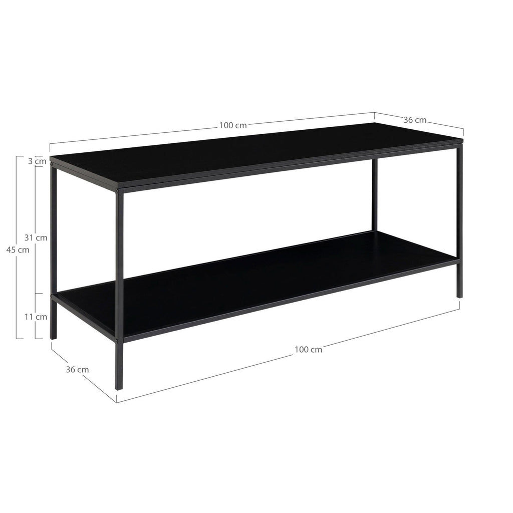 Meuble TV Vita acier noir dimensions 100x36x45 cm schéma cotation