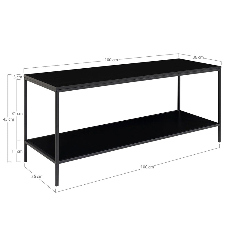Dimensions Vita TV Stand – 2 Black Steel & Metal Shelves – 100 × 45 cm