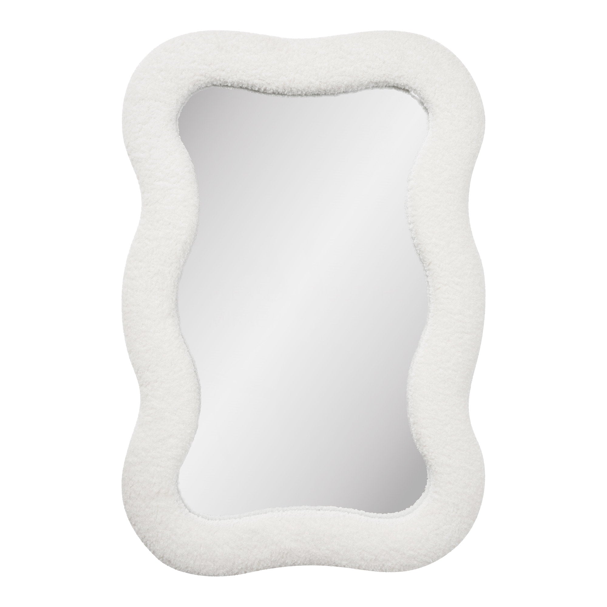 Miroir Bosaro cadre teddy bouclé blanc contours ondulés 80x54 cm orientation verticale
