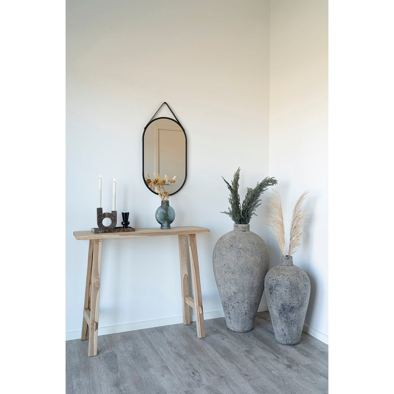 Dimensions Miroir capsule Trapani acier noir et simili cuir 35 x 60 cm